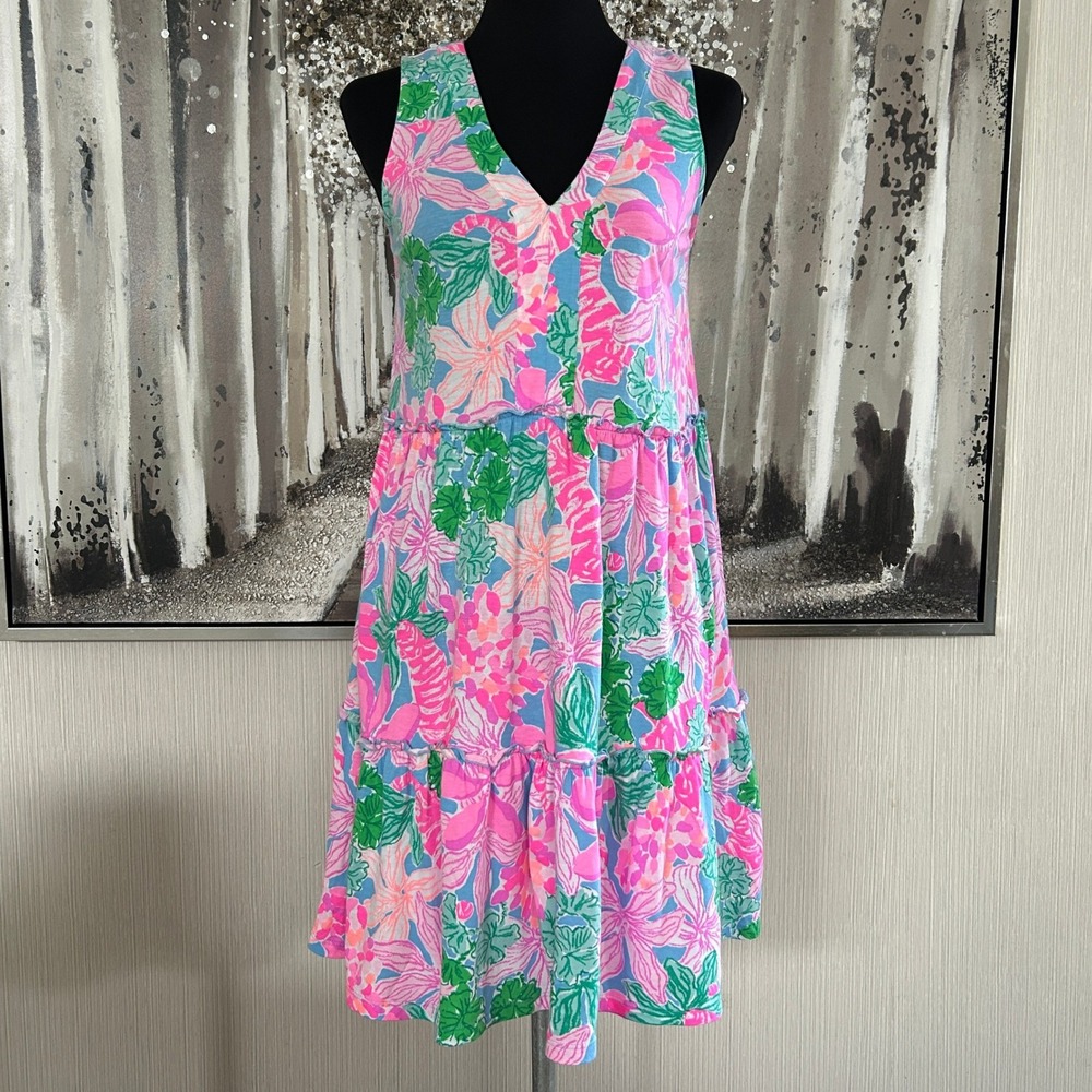 Lilly Pulitzer Women's Lorina Floral V-Neck A-Line 100% Cotton Dress - XS - Picture 4 of 10
